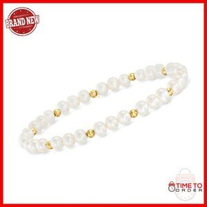 7 Inch Pearl Gold Stretch Bracelet 14kt Yellow Gold 4-5mm